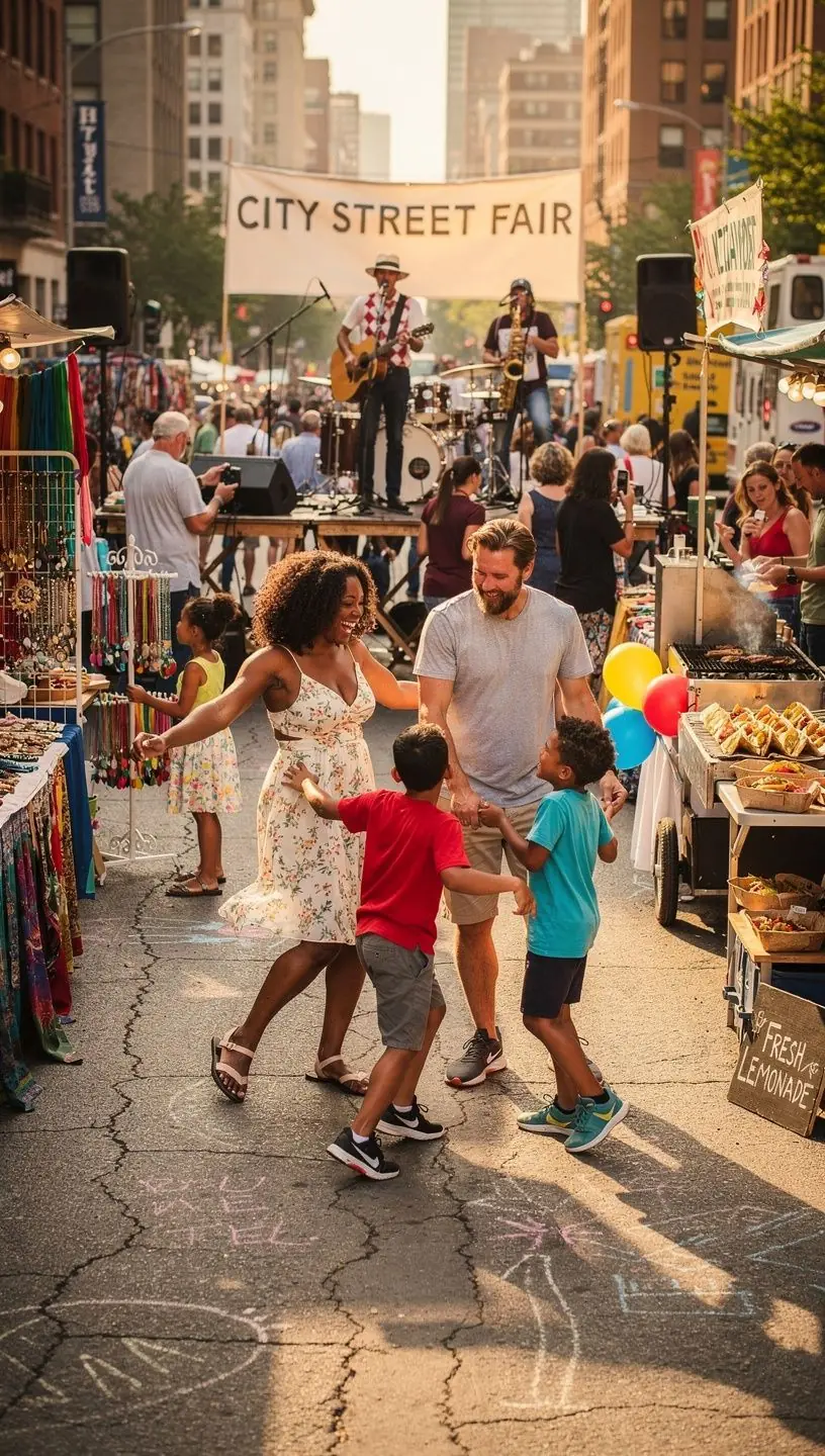 Dzieci bawiące się na placu zabaw w centrum miasta.