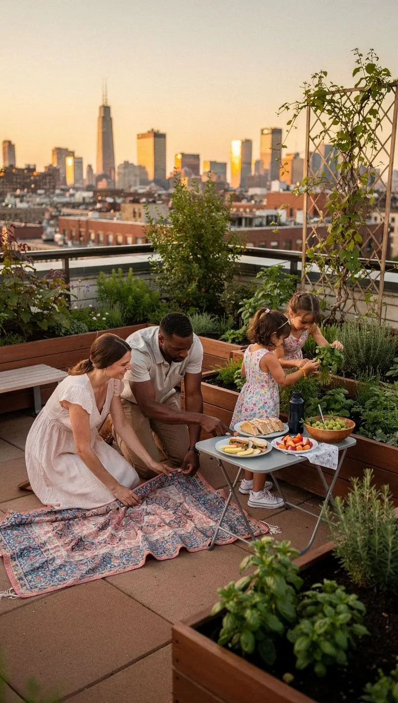 Rodzina z dziećmi cieszy się wspólnym spacerem po miejskim parku.